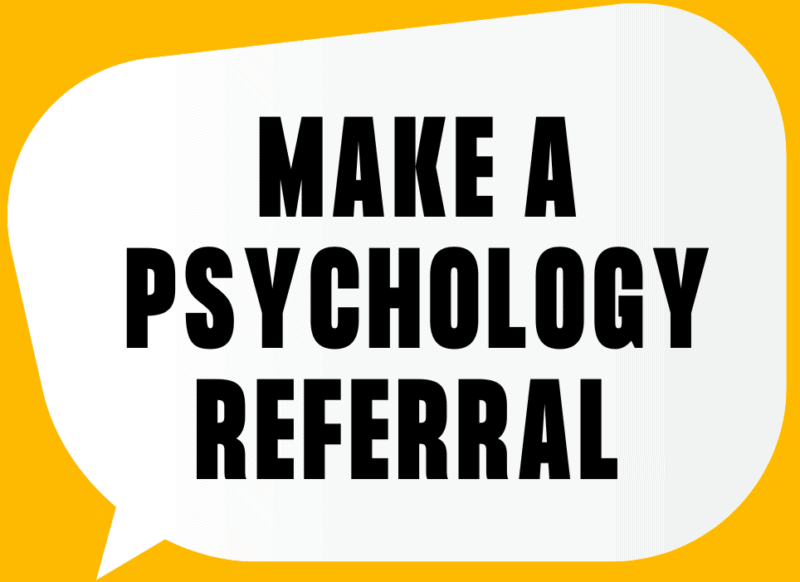 A graphic reading 'Make a psychology referral. Immediate appointments available'